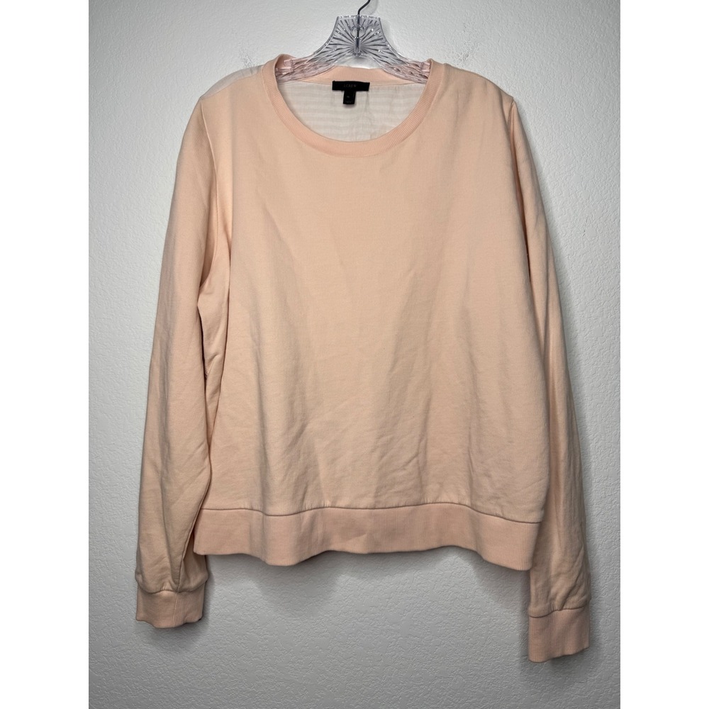 J.Crew Peach Mixed Media Striped Button Back Tie Hem Sweatshirt Womens Size XL